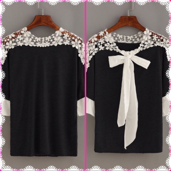 Tops - Last One !!! - Crochet Trim Top with Bow